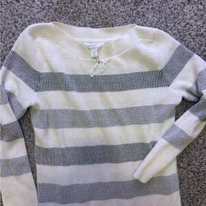Market & Spruce Gray and Cream Striped Sweater